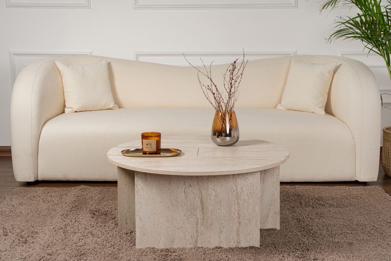 Măsuţă de cafea, Moira Travertine, UnicUtil, Travertin, Lățime: 90 cm, Înălțime: 41 cm, PAL 100% MELAMINAT - view 7