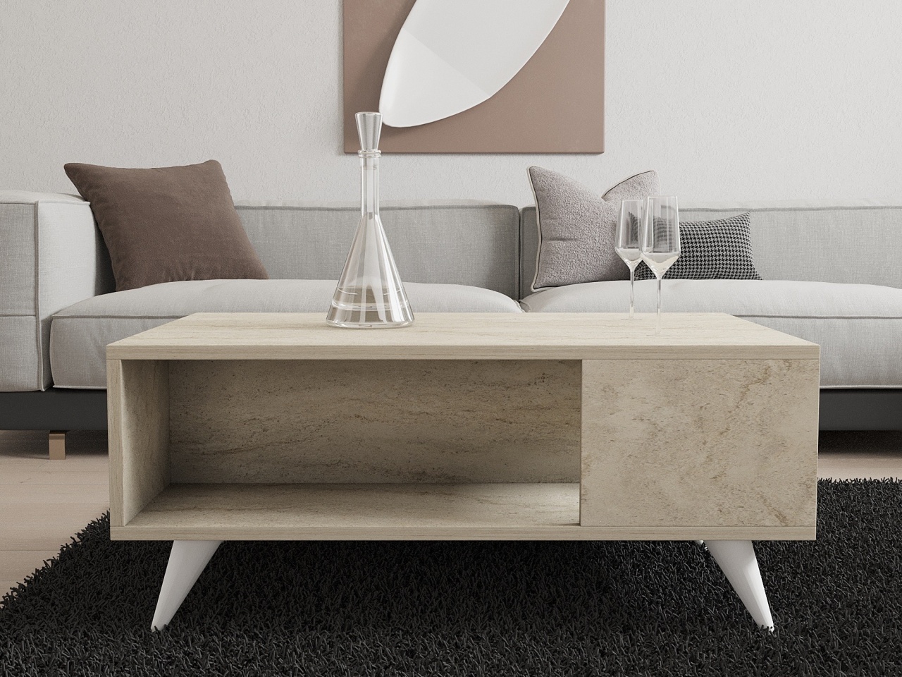 Măsuţă de cafea, Yuka Travertine, UnicUtil, Travertin, Lățime: 90 cm, Înălțime: 39,5 cm, Adâncime: 60 cm, 835PUQ6354 - view 4