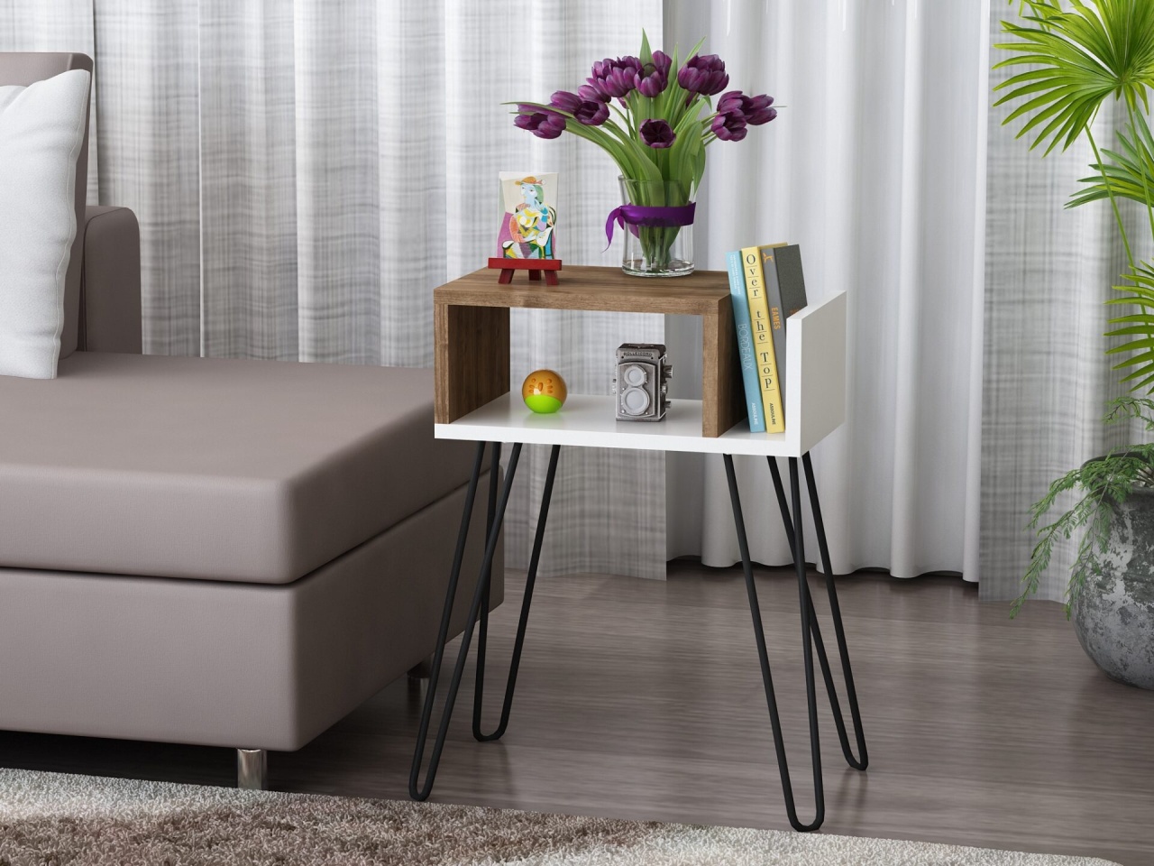 Noptiera/Masa laterala UnicUtil cu Design Modern, Alb, Maro 45 x 25 x 63 cm - 1 | YEO