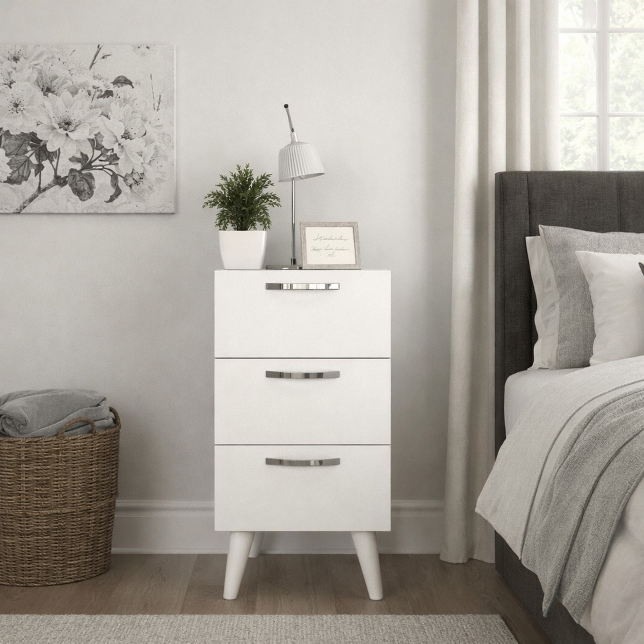 Noptiera UnicUtil cu un 3 Sertare pentru Depozitare, Alb-Maro 40 x 37 x 80 cm - imagine 11