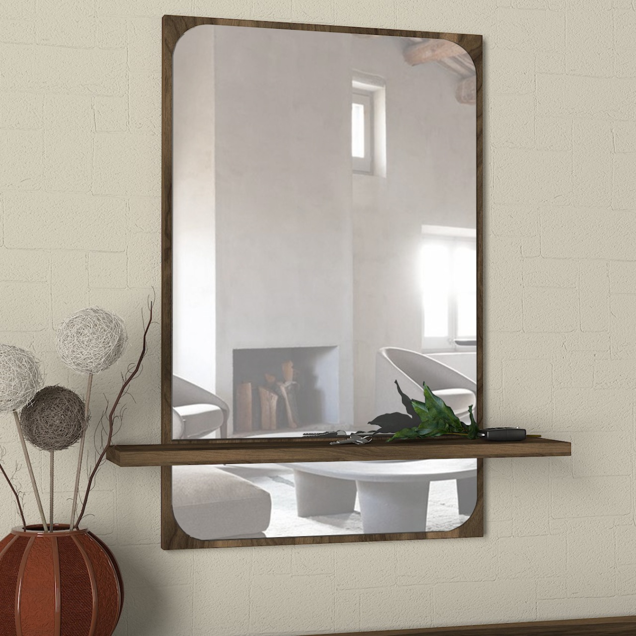 Oglinda de Perete, Walnut Frame, UnicUtil, 60 x 12 x 70 cm, Maro - imagine 2