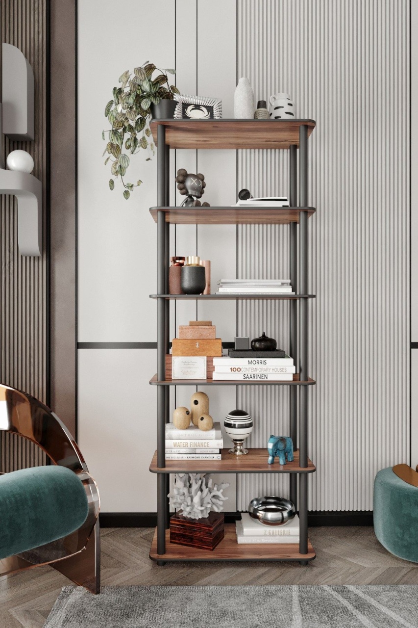 Raft de cărți, Bookcase 6, UnicUtil, Nuc, Lățime: 60 cm, Înălțime: 173 cm, Adâncime: 30 cm - view 2