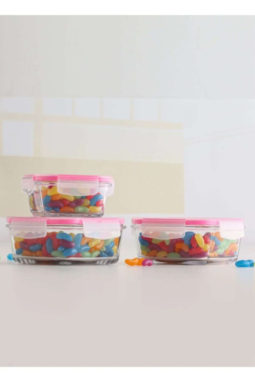 Set 3 caserole sticla, UnicUtil, Sturdy Elegant, Transparent, ROZ - imagine 3