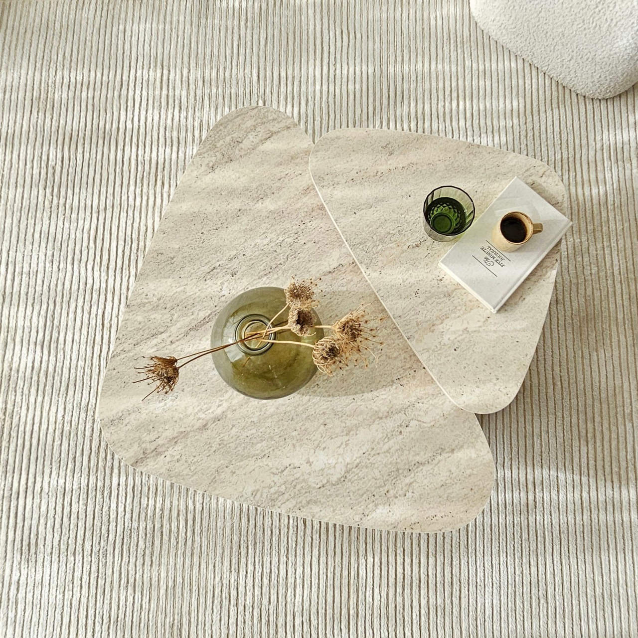 Set de măsuțe de cafea, Ballare Set, UnicUtil, Travertin, Lățime: 90 cm, Înălțime: 35 cm, Adâncime: 60 cm - view 3