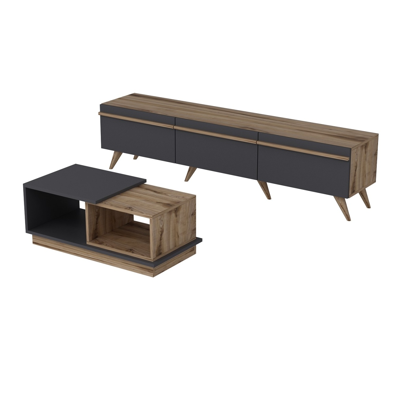 Set de mobilier pentru living, Amsterdam Design, UnicUtil, Antracit-Nuc, Comodă TV: Lățime: 180 cm, Înălțime: 42 cm, Adâncime: 35 cm - view 2