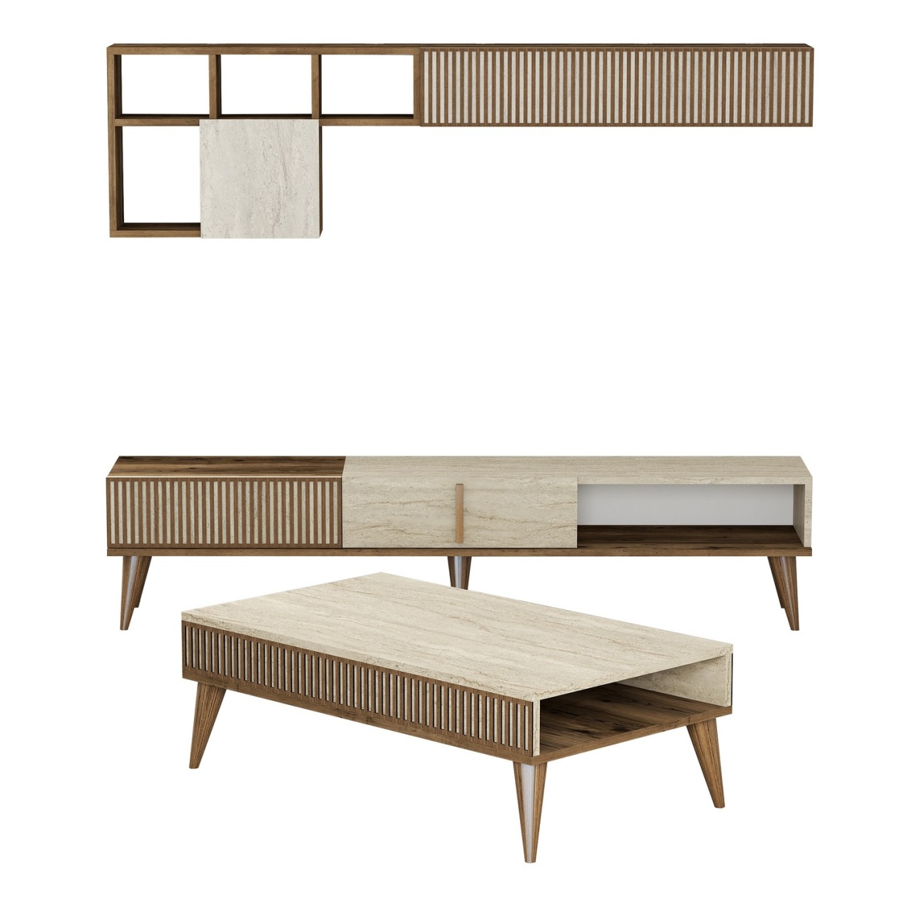 Set de mobilier pentru living, Milan Walnut, UnicUtil, Nuc-Travertin, Lățime: 180 cm, Înălțime: 40 cm, Adâncime: 35 cm - view 4