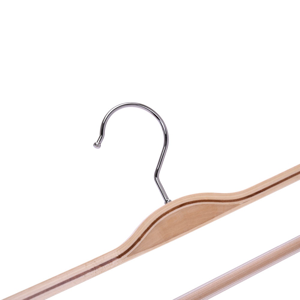 Umeraș din lemn cu bara pentru pantaloni, Natur, 1 bucata - imagine 3