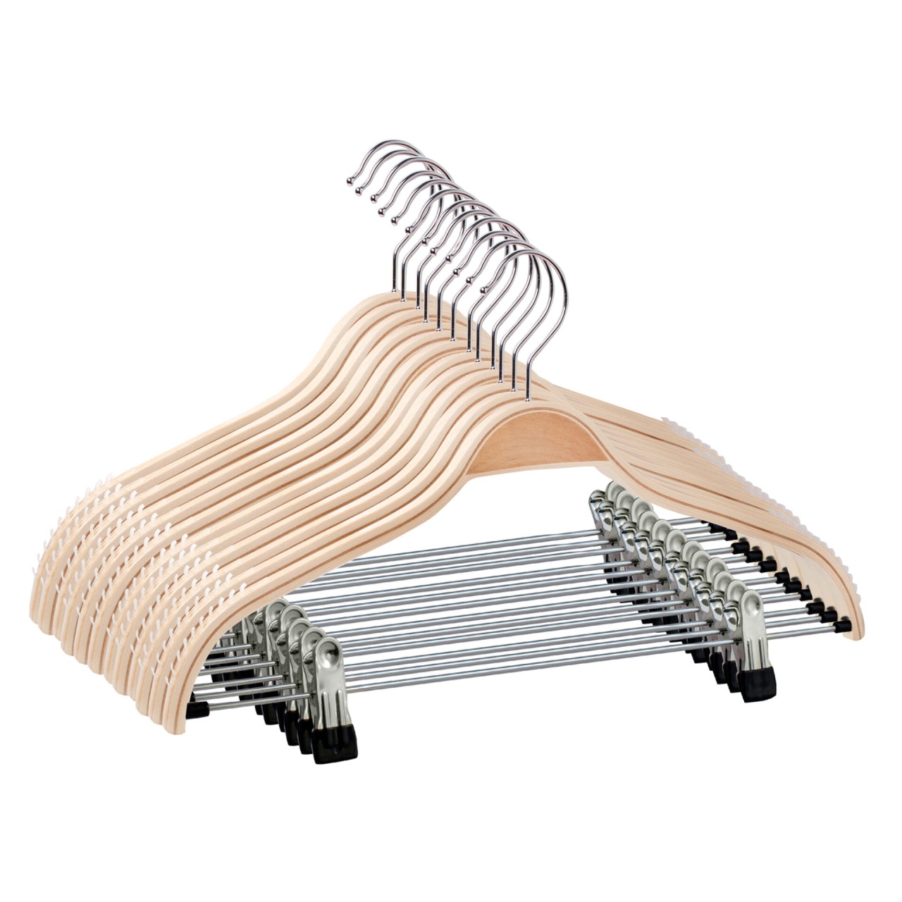 Umeraș din lemn cu clipsuri metalice, Natur, 1 bucata - imagine 3