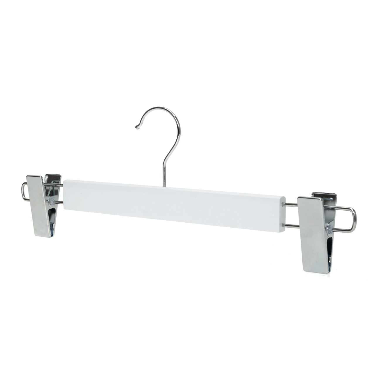 Umeraș din Lemn cu clipsuri metalice, pentru pantaloni/fuste, Alb, 1 bucata - imagine 4