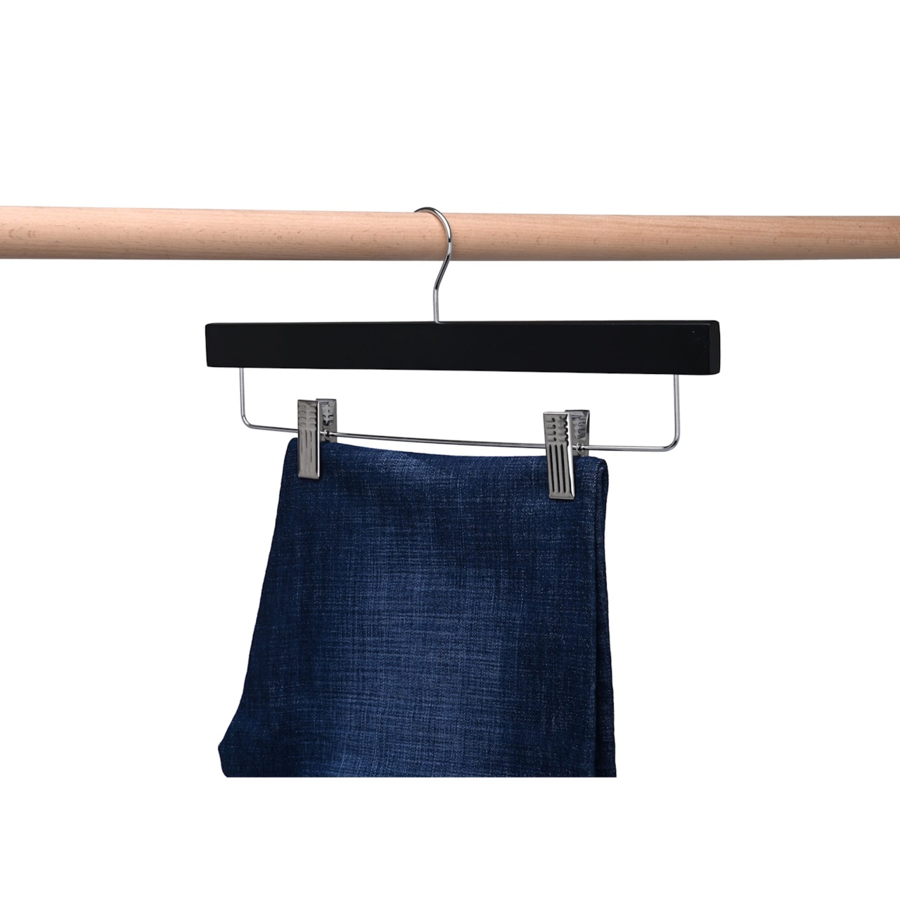 Umeraș din lemn cu clipsuri pentru pantaloni si fuste, Negru, 1 bucata - imagine 2