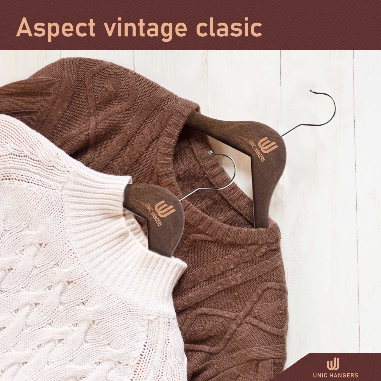 Umeraș din lemn cu margini de catifea, Vintage, 1 bucata - imagine 9