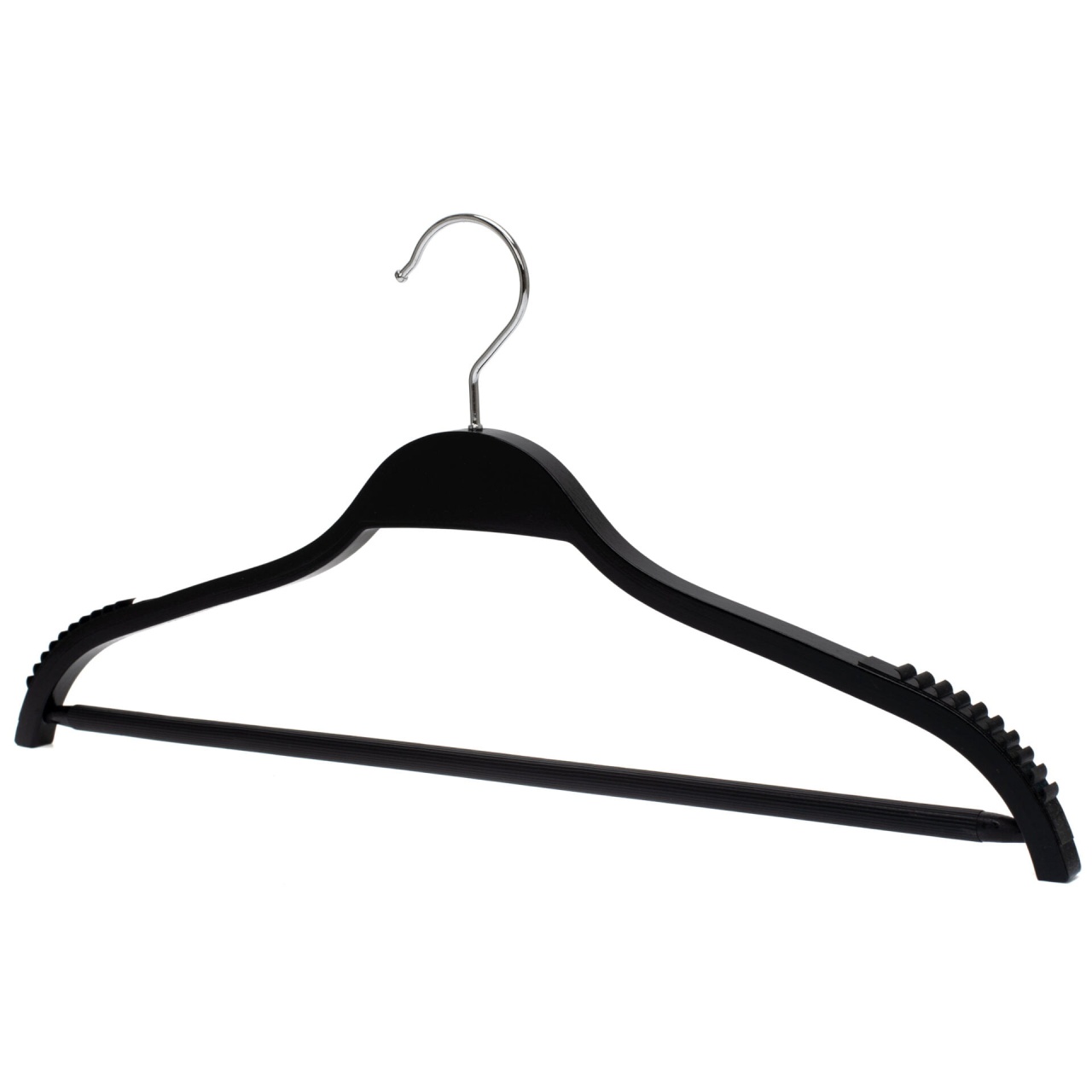 Umeraș din lemn, cu margini de cauciuc anti-alunecare, bara pentru pantaloni si design modern, Negru, 1 bucata - imagine 5