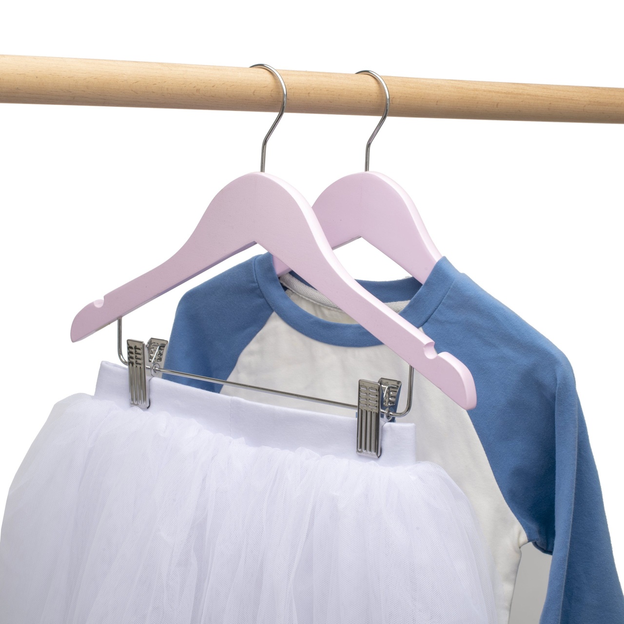 Umeraș din lemn de artar cu clip metalic, pentru copii, Roz, 1 bucata - imagine 6