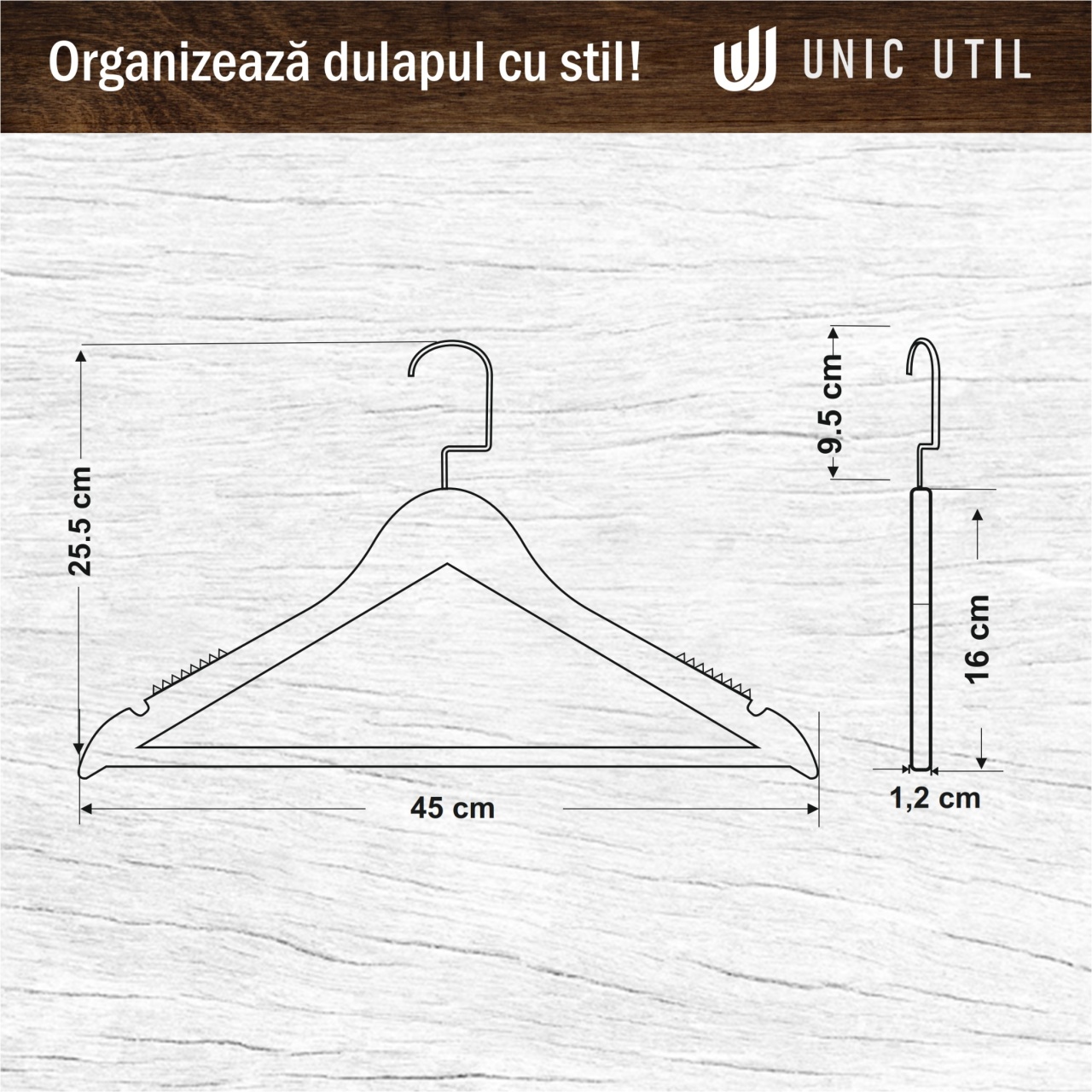 Umeraș din lemn natur cu striații antialunecare si bară pentru pantaloni, Natur, 1 bucata - imagine 8