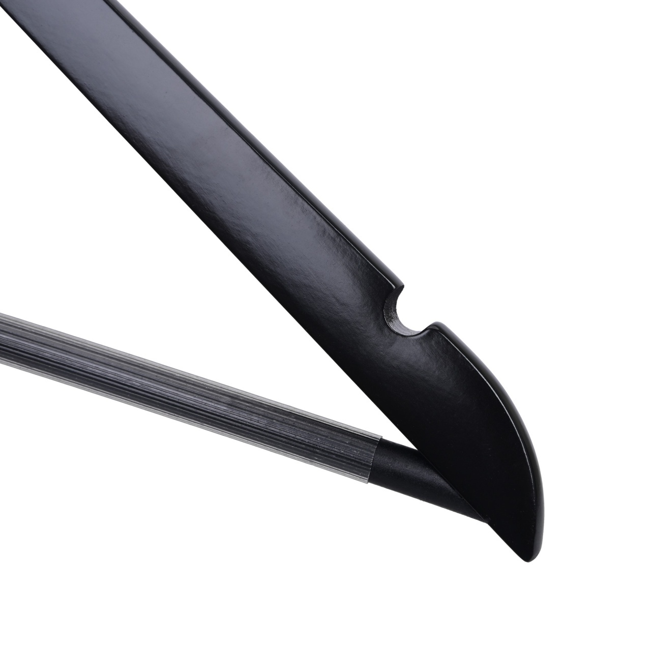 Umeraș Hotel din lemn negru cu cârlig antifurt si bară pentru pantaloni, 1 bucata - imagine 3