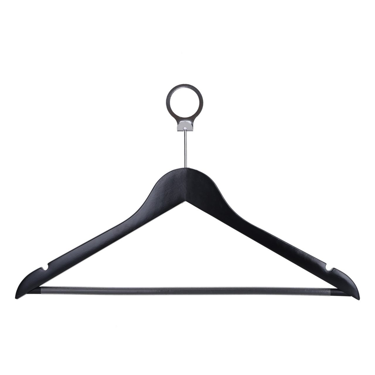 Umeraș Hotel din lemn negru cu cârlig antifurt si bară pentru pantaloni, 1 bucata - imagine 4