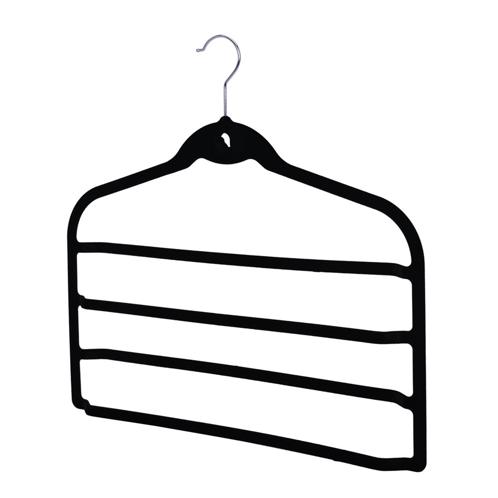 Umeraș organizator pentru pantaloni, din plastic dur acoperit cu catifea anti-alunecare, Negru, 1 bucata - imagine 3