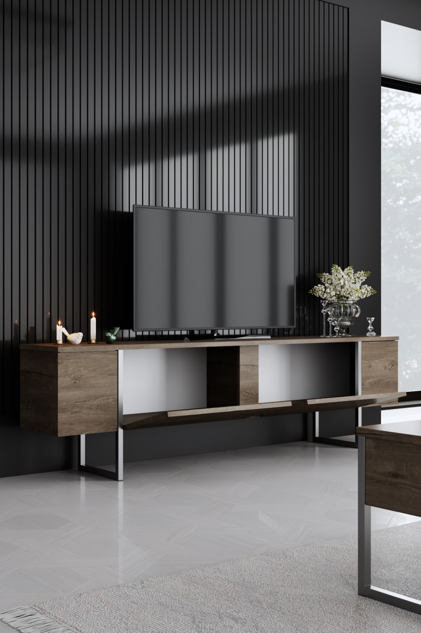 Unitate TV, Luxe Walnut, UnicUtil, Nuc-Argint, Lățime: 180 cm, Înălțime: 50 cm, Adâncime: 30 cm, 618BLY1252 - view 4