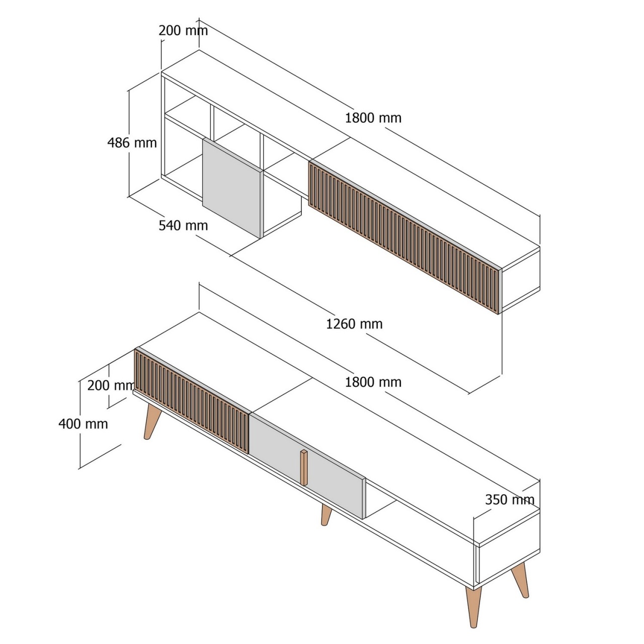 Unitate TV, Milan Tv, UnicUtil, Nuc-Alb, Lățime: 180 cm, Înălțime: 40 cm, Adâncime: 35 cm - view 6