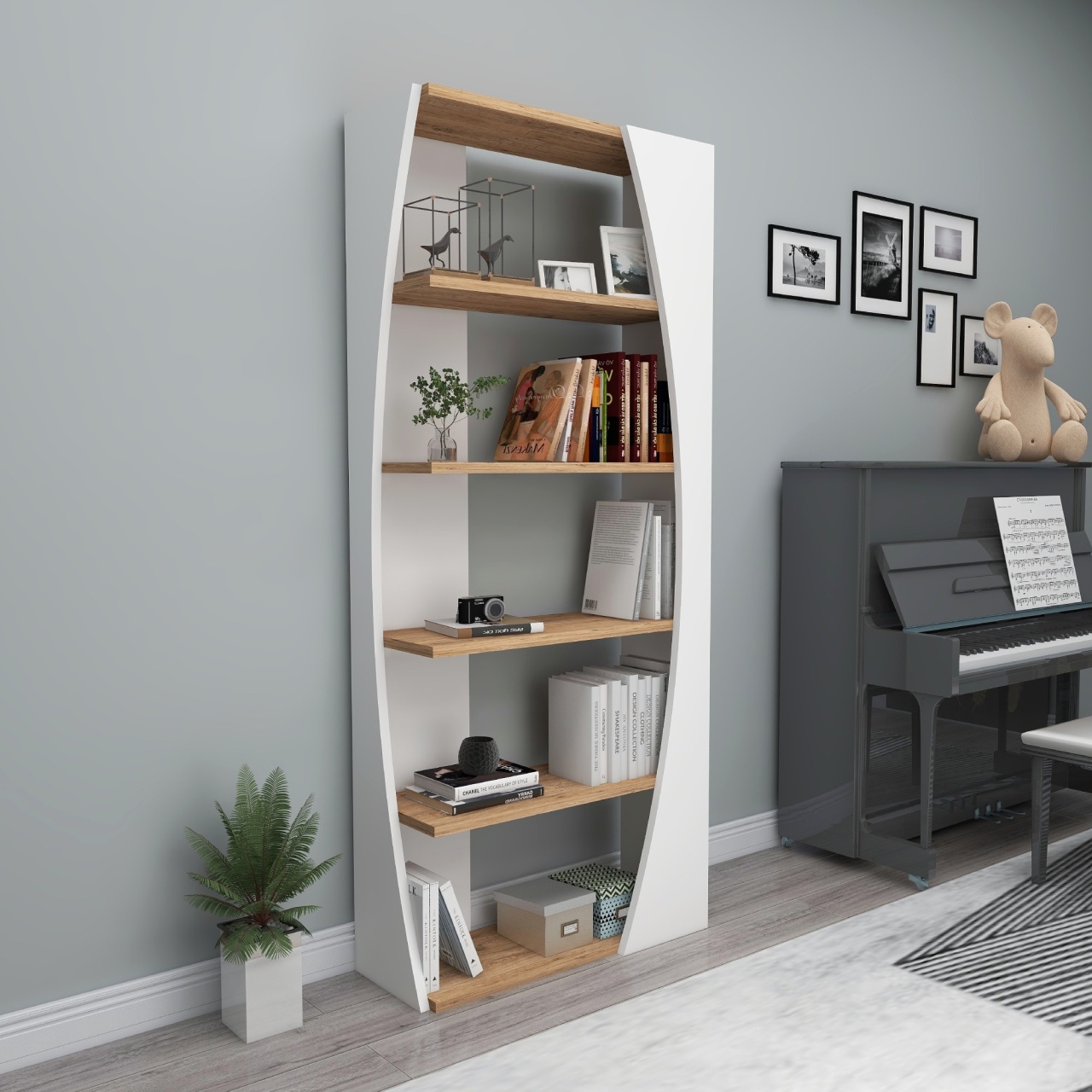 Bibliotecă Living, Elegant Storage, UnicUtil, Atlantic Pine, Alb