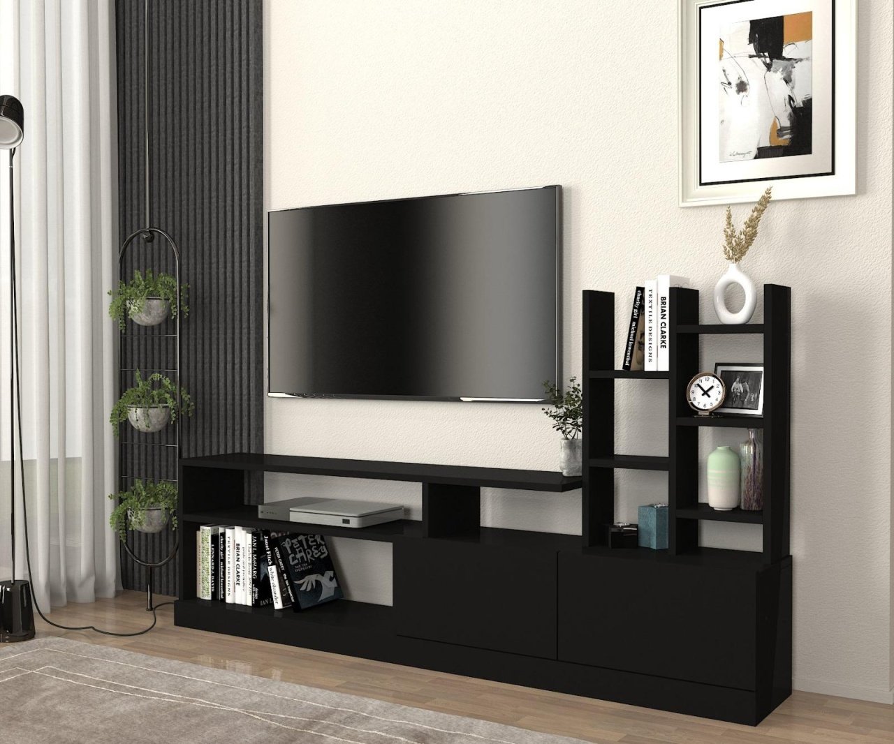Biblioteca Living UnicUtil,164 x 25 x 91 cm, Negru, front PAL - 3 | YEO