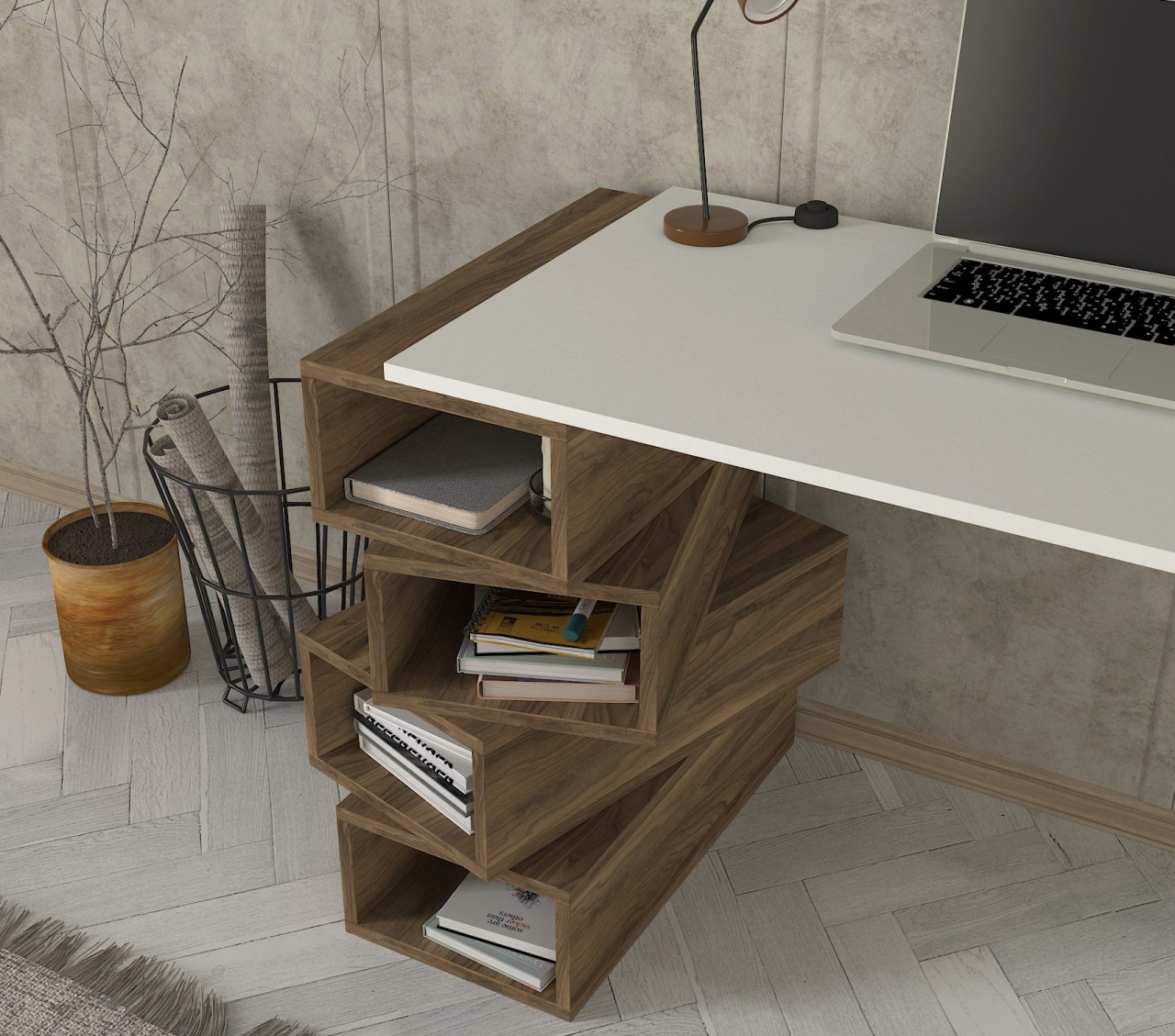 Birou, Geo BrownSpace, UnicUtil, 130 x 60 x 75 cm, Alb si Maro - imagine 4