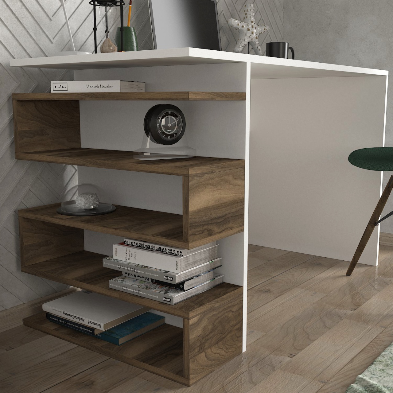 Birou, Modern BrownSpace, UnicUtil, 120 x 60 x 75 cm, Alb si Maro - imagine 4