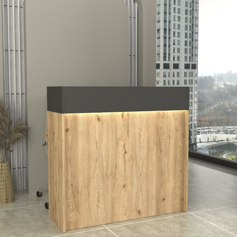 Birou recepție, Wilko LED Front Desk, UnicUtil, Bej-Gri, 110 cm - imagine 2