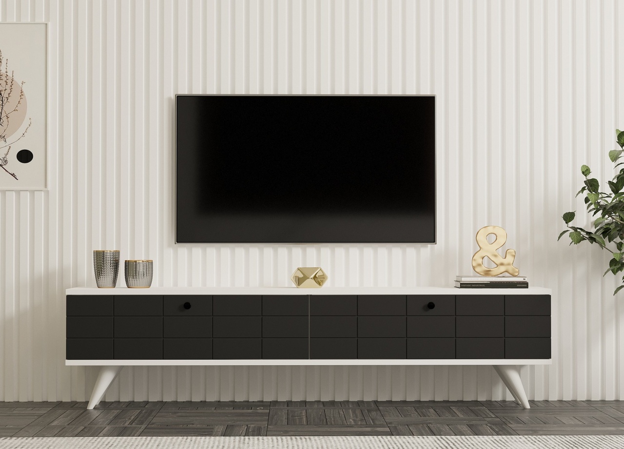 Comoda TV, Alberi Anthracite, UnicUtil, Antracit-Alb, Lățime: 160 cm, Înălțime: 35 cm, Adâncime: 25 cm - imagine 6