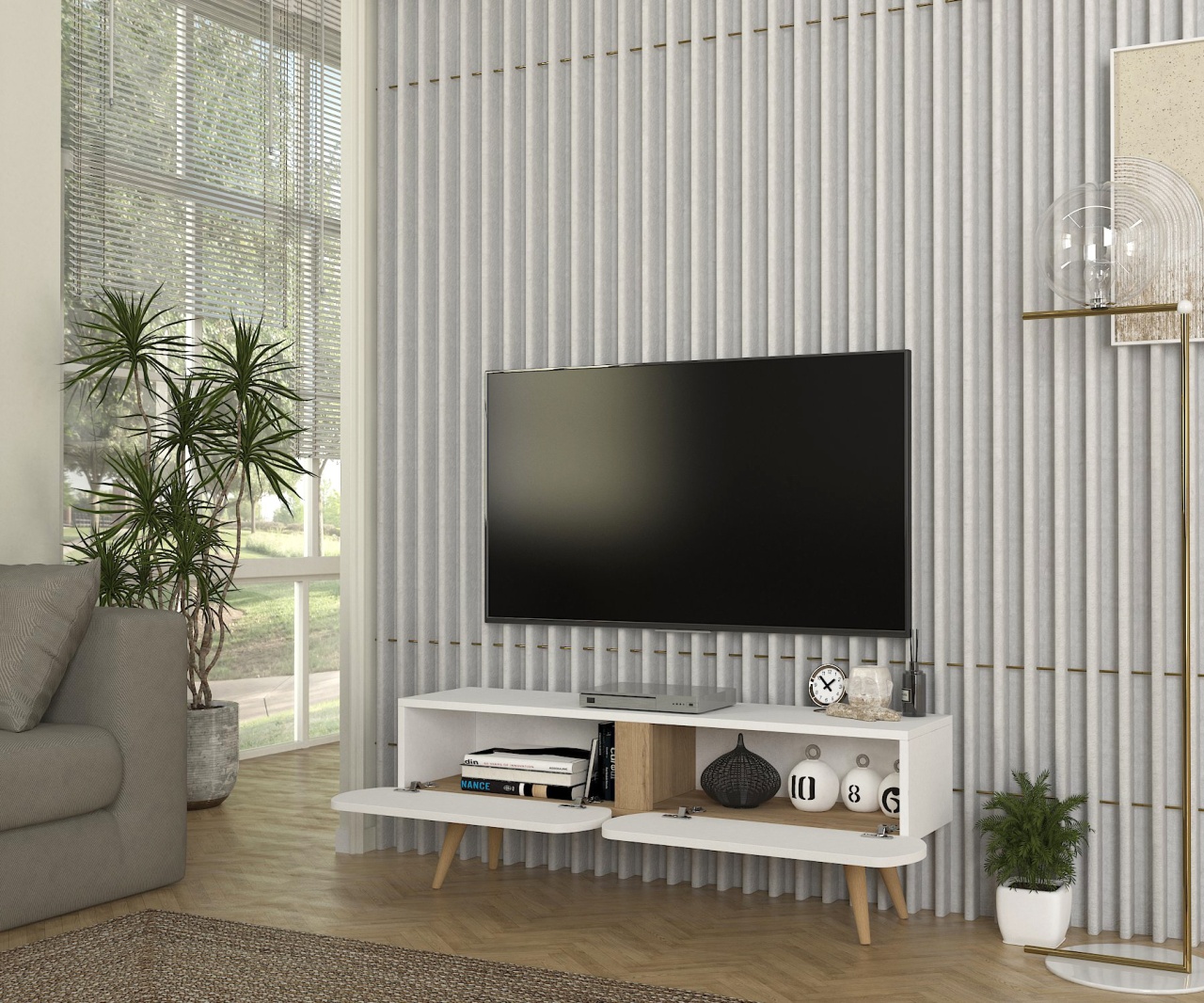 Comoda TV, Elegant Point, UnicUtil, Alb-Crem - imagine 3