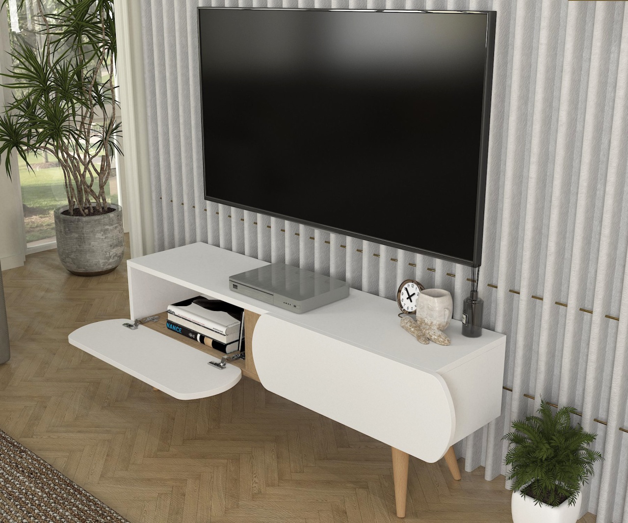 Comoda TV, Elegant Point, UnicUtil, Alb-Crem - imagine 5