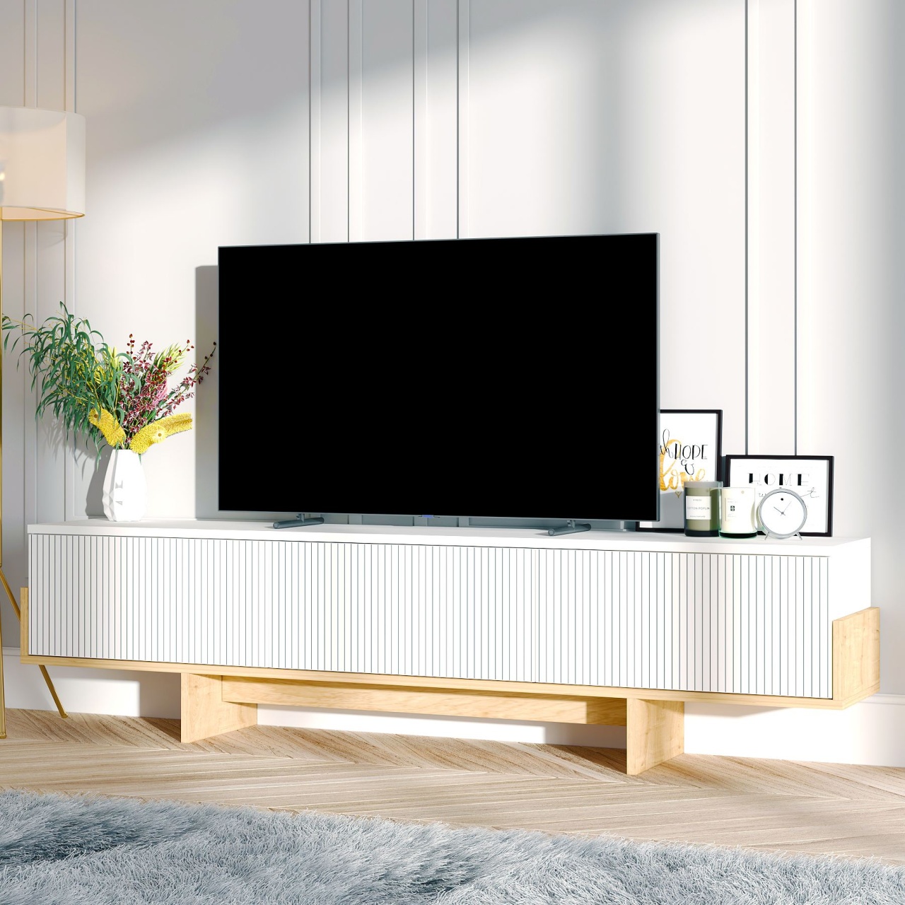 Comoda TV, Hege White, UnicUtil, Alb-Stejar Safir, Lățime: 180 cm, Înălțime: 44,6 cm, Adâncime: 30 cm - view 2