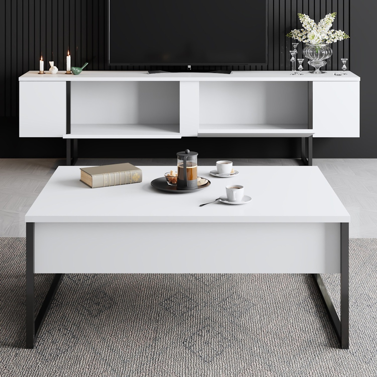 Comoda TV, Luxe White, UnicUtil, Alb-Negru, Lățime: 180 cm, Adâncime: 30 cm, Înălțime: 50 cm - view 5