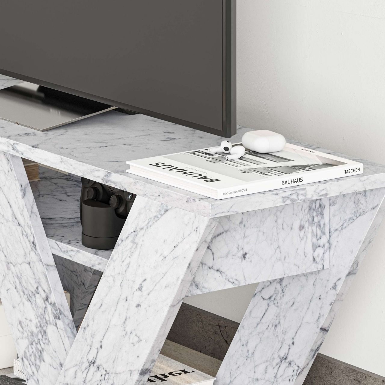 Comoda TV, Pipralla Carrara, UnicUtil, Marmură Carrara, Lățime: 110 cm, Înălțime: 40 cm, Adâncime: 30 cm - view 3