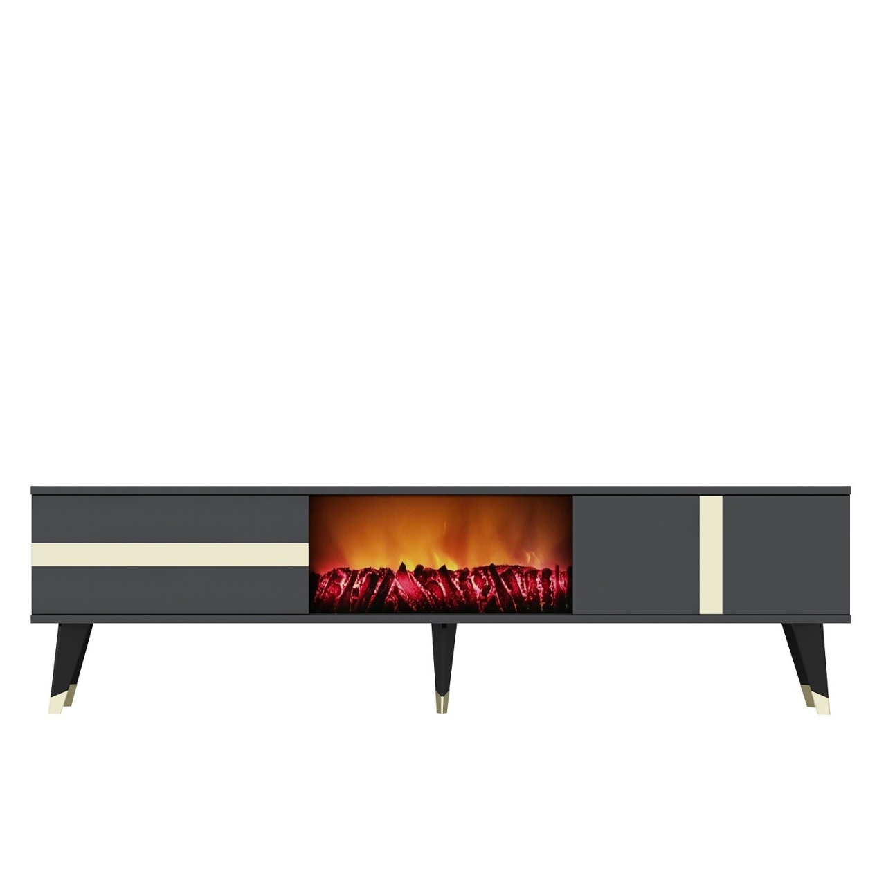 Comoda TV, Vania Fireplace, UnicUtil, Antracit-Auriu, Lățime: 150 cm, Înălțime: 50 cm, Adâncime: 29,6 cm - view 6