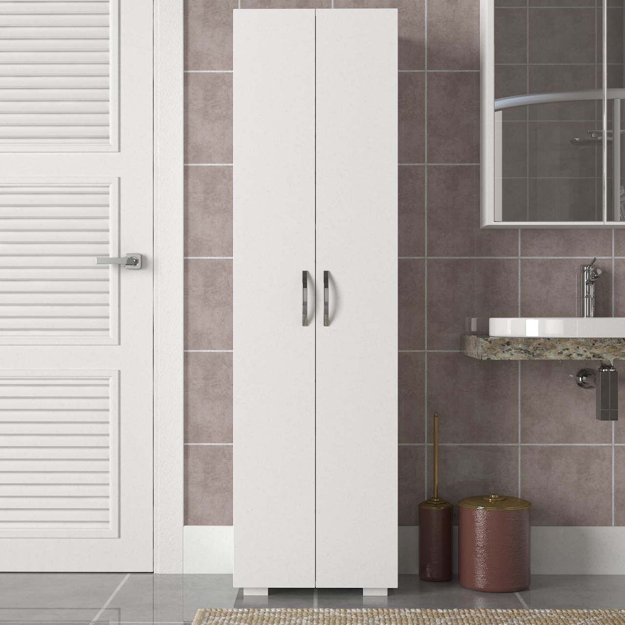 Dulap de bucătărie din pal melaminat Abel, alb – design modern și funcțional pentru organizare eficientă, 48.6 x 31.4 x 173 cm, UUORG56 - 2 | YEO