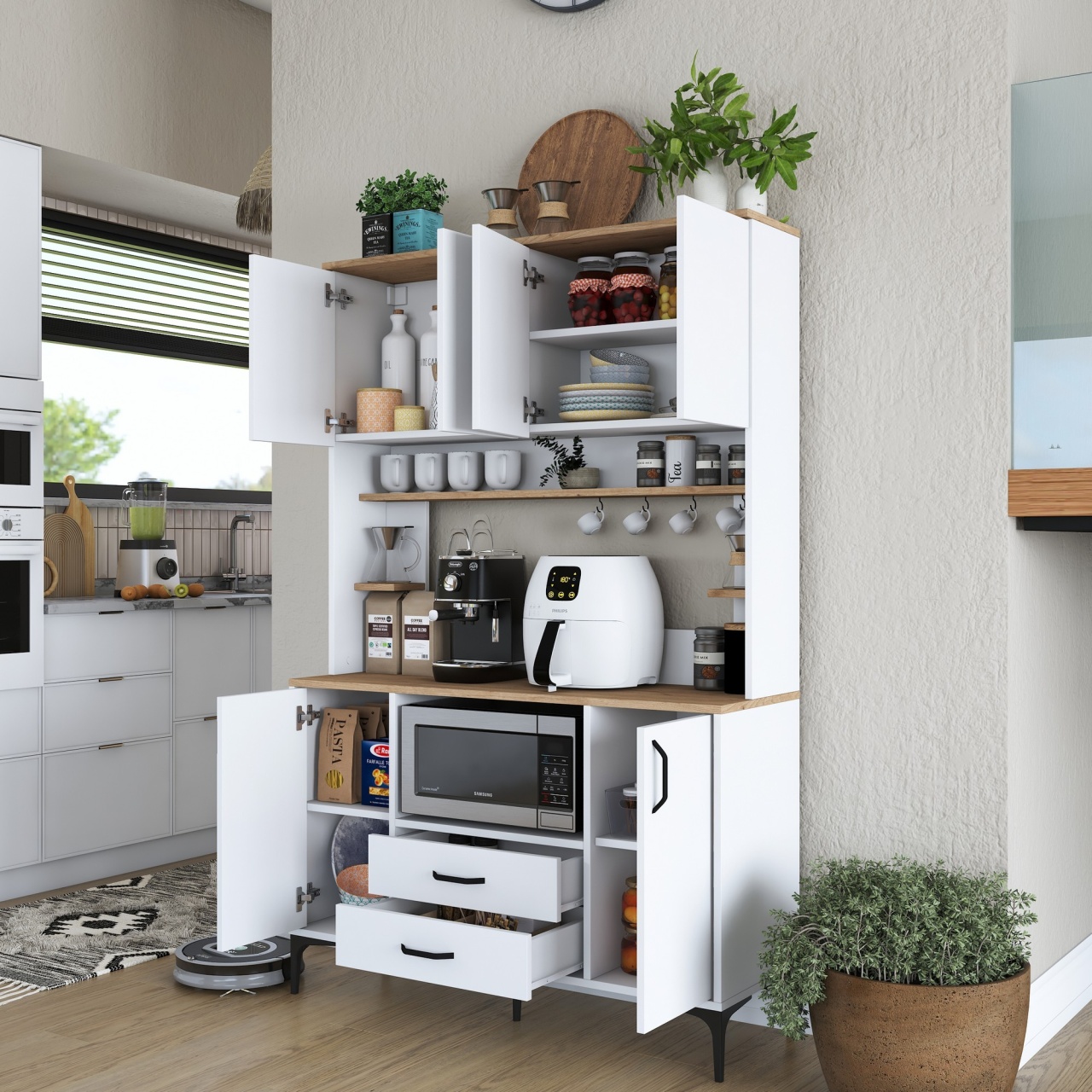 Dulap multifuncțional, Je168 3257, UnicUtil, Alb-Nuc, Lățime: 120 cm, Înălțime: 184,2 cm, Adâncime: 40 cm - view 4