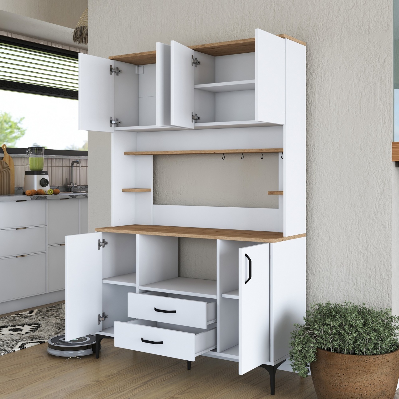 Dulap multifuncțional, Je168 3257, UnicUtil, Alb-Nuc, Lățime: 120 cm, Înălțime: 184,2 cm, Adâncime: 40 cm - view 8