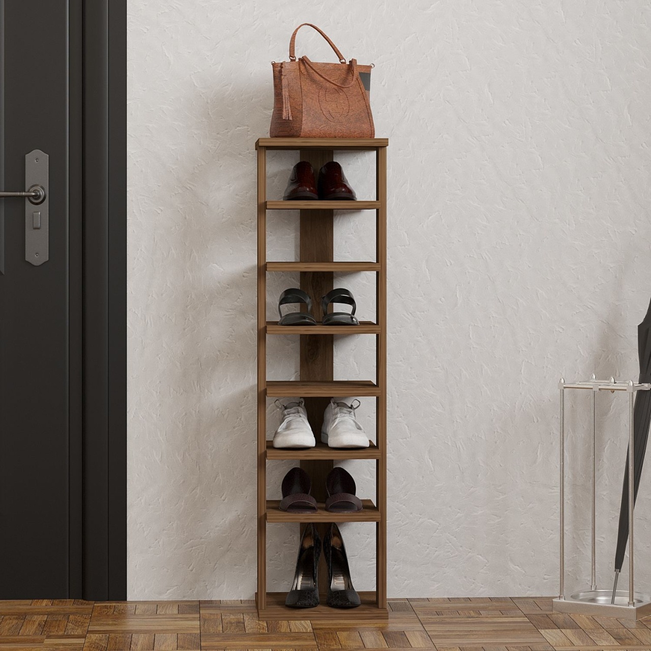 Dulap pentru pantofi, Ayka Walnut, UnicUtil, Nuc, Lățime: 29,6 cm, Înălțime: 110 cm, Adâncime: 29,6 cm - imagine 2
