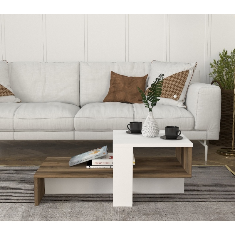 Masa de Cafea, Chain UnicUtil, 80 x 43.6 x 32.6 cm, Ideala Pentru Living Modern, Dormitor sau Hol, PAL, Culoare Alb si Maro - imagine 4