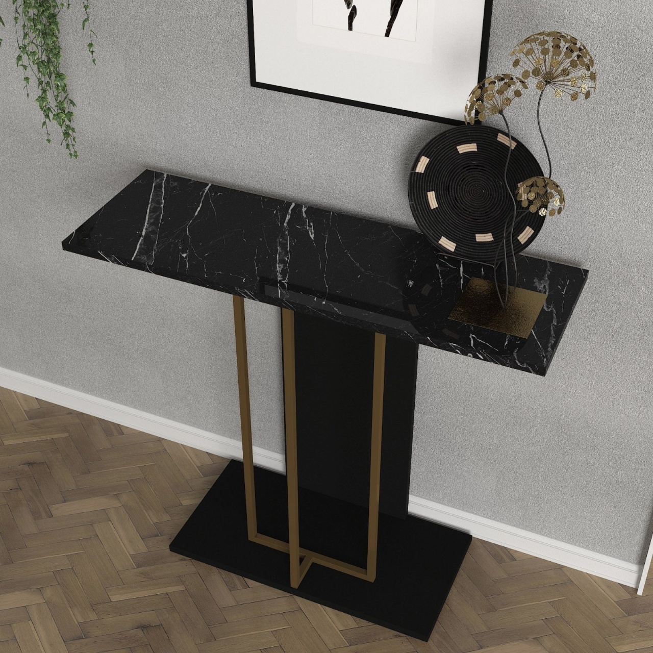 Masă decorativă Brandy din pal melaminat finisaj Black Marble – rafinament pentru decor contemporan, 90 x 29.6 x 76.8 cm, UUORG66 - 2 | YEO