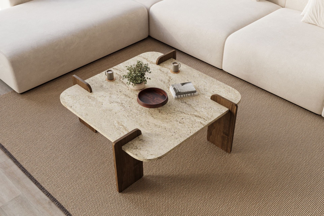 Măsuţă de cafea, Afrolli Travertine, UnicUtil, Travertin-Nuc, Lățime: 90 cm, Înălțime: 35 cm, Adâncime: 90 cm - imagine 5