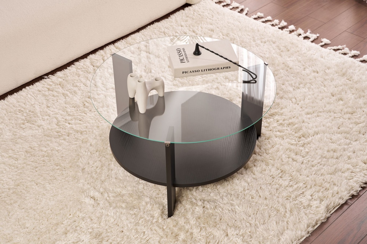 Măsuţă de cafea, Clara Wood, UnicUtil, Negru lemn-Transparent, Lățime: 75 cm, Înălțime: 40 cm, Adâncime: 75 cm - view 6