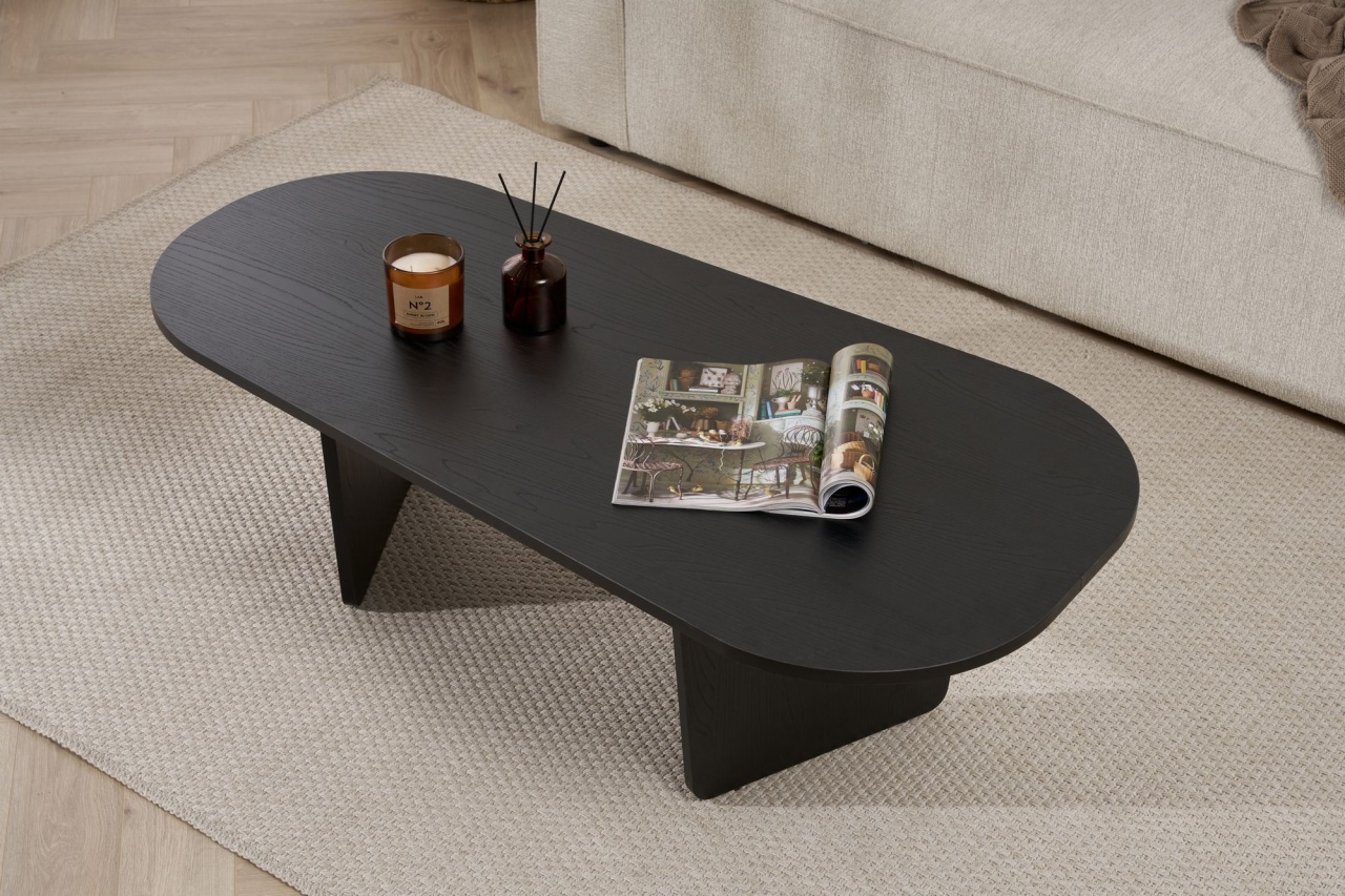 Măsuţă de cafea, Ovalis Wood, UnicUtil, Negru din lemn, Lățime: 130 cm, Înălțime: 40 cm, Adâncime: 65 cm - view 3