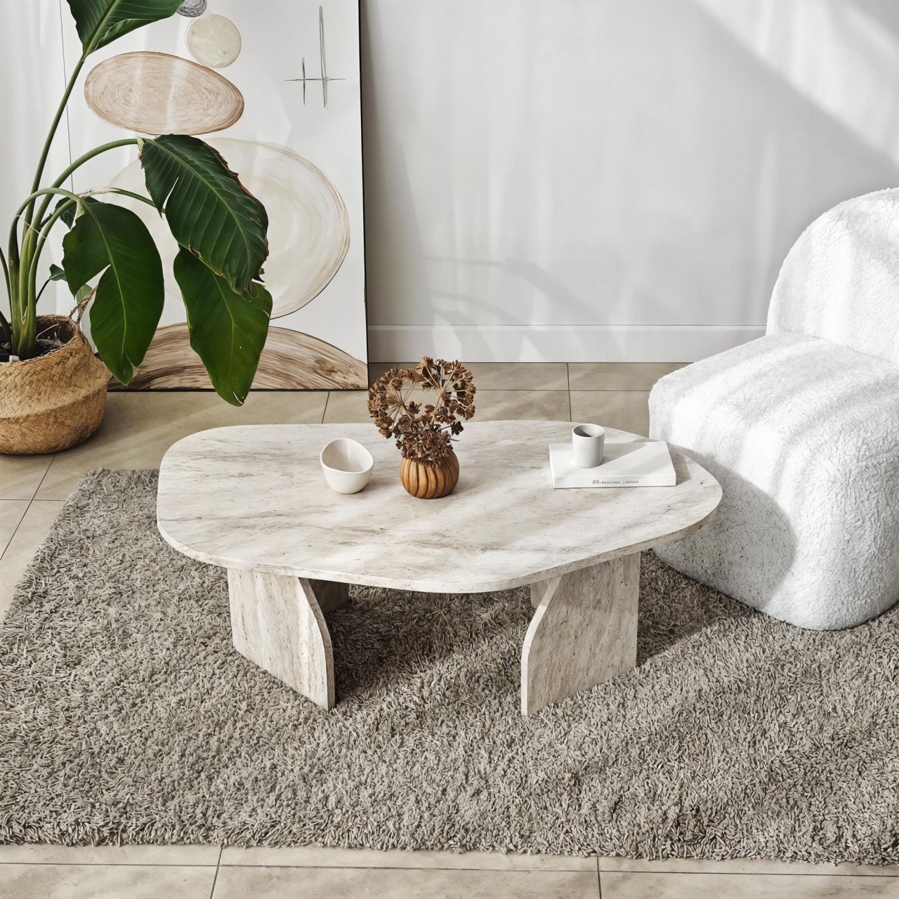 Măsuţă de cafea, Rock Travertine, UnicUtil, Travertin, Lățime: 100 cm, Înălțime: 35 cm, Adâncime: 60 cm - view 4
