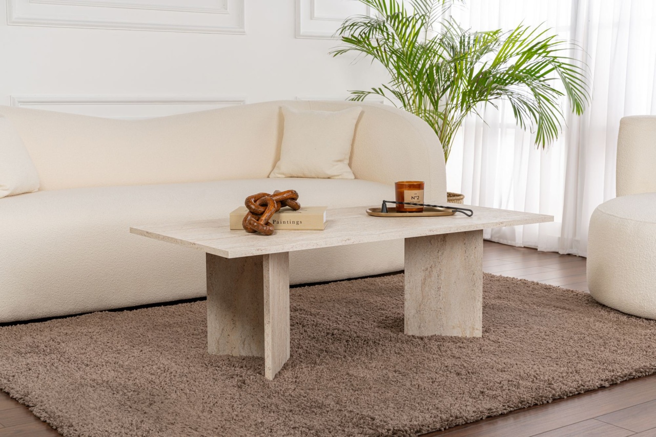 Măsuţă de cafea, Sabin Travertine, UnicUtil, Travertin, Lățime: 119 cm, Înălțime: 40 cm, Adâncime: 60 cm - view 3