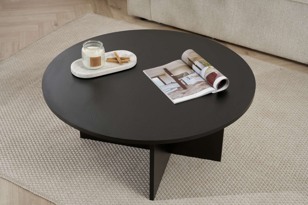 Măsuţă de cafea, Soleil Wood, UnicUtil, Negru din lemn, Lățime: 90 cm, Înălțime: 40 cm, Adâncime: 90 cm - view 3