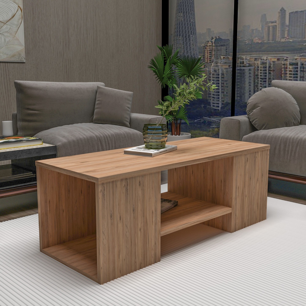 Set de măsuțe de cafea, Sartos Atlantic, UnicUtil, Pin Atlantic-Bej, Lățime: 100 cm, Înălțime: 37 cm, Adâncime: 40 cm - view 5