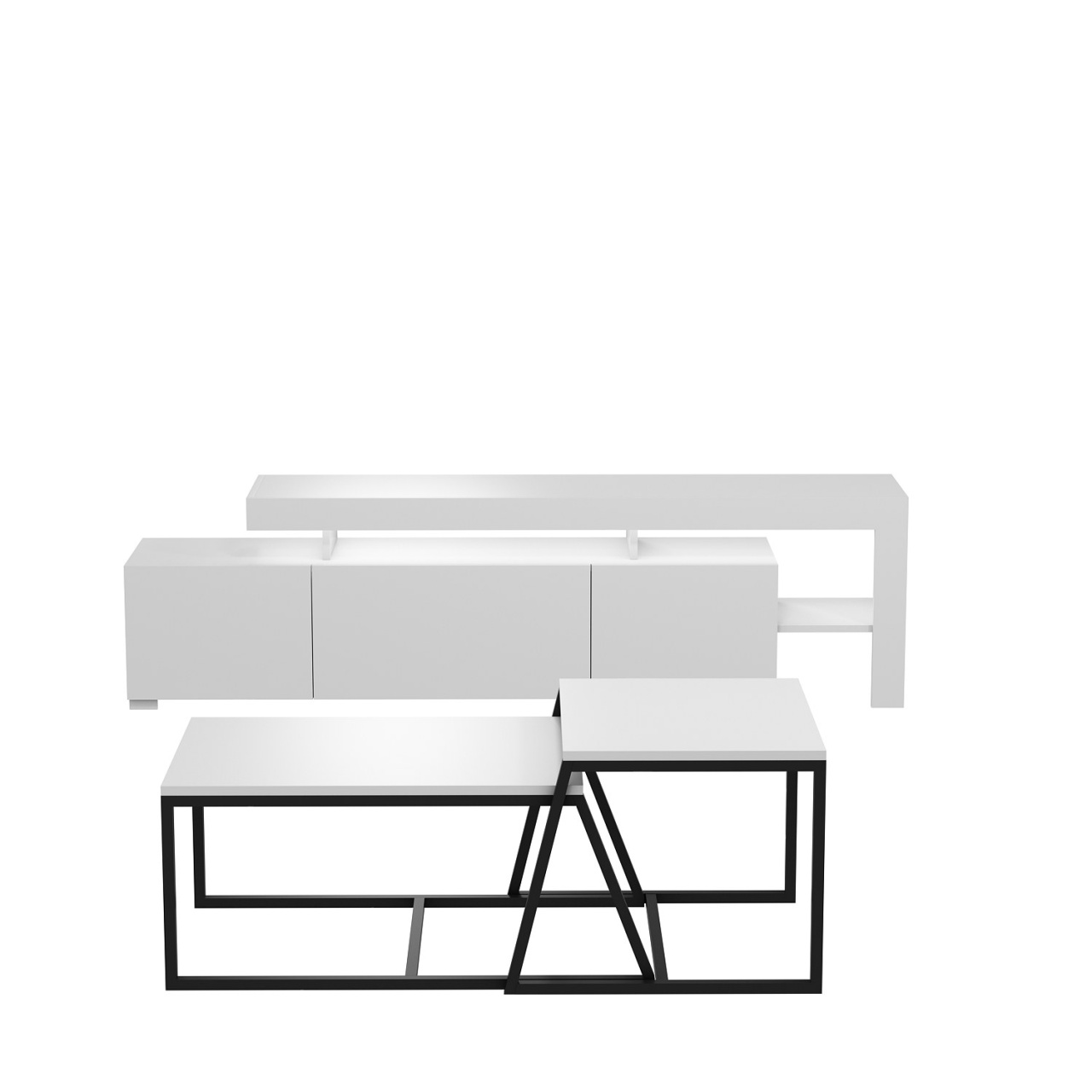Set de mobilier pentru living, Beliz White, UnicUtil, Alb, Lățime: 192 cm, Înălțime: 53 cm, Adâncime: 37 cm - view 6