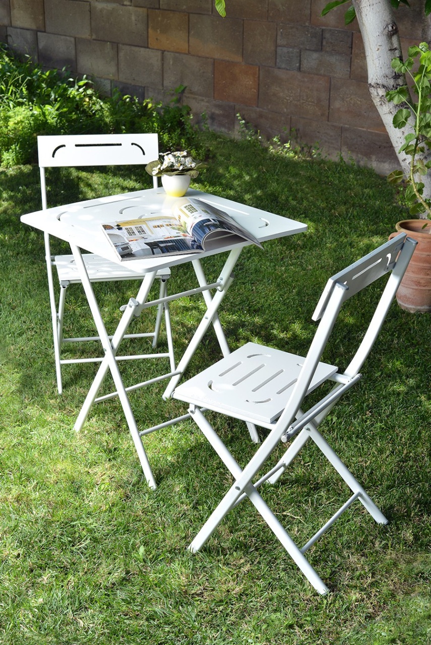 Set Gradina - Masa si Scaune (3 Bucati), Ridge leaf, UnicUtil, Culoarea Alb - 1 | YEO